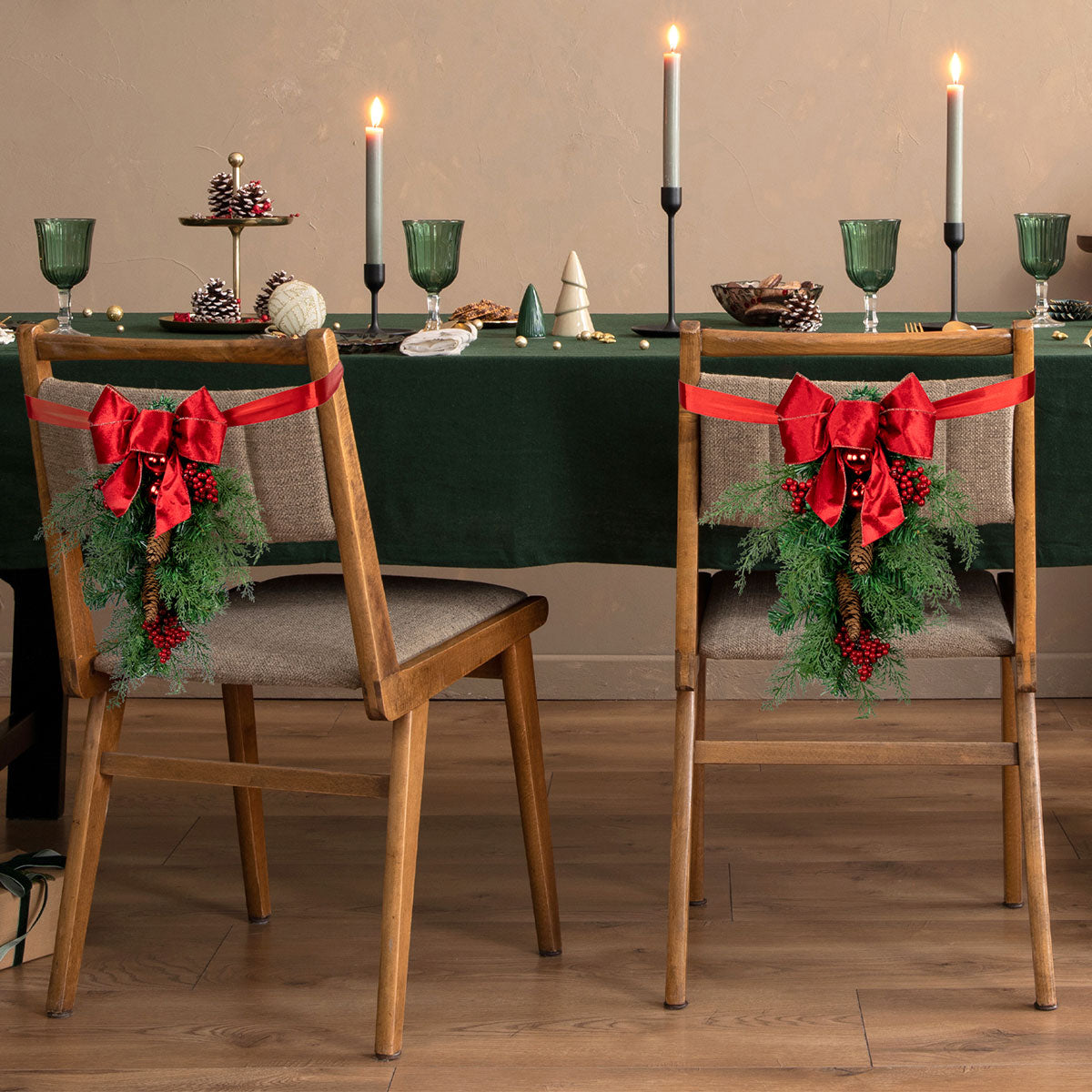 Mixed Cedar and Pine Christmas Chair Back Swags (Set of 2)