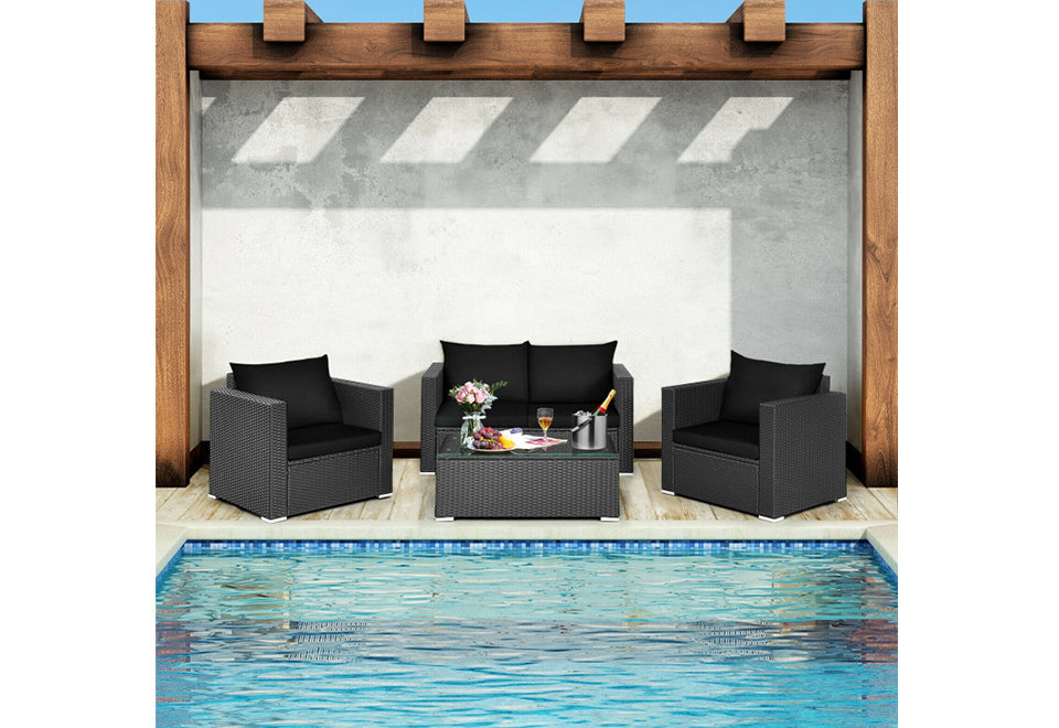 4-Piece Rattan Conversation Patio Set with Padded Cushion - image 5