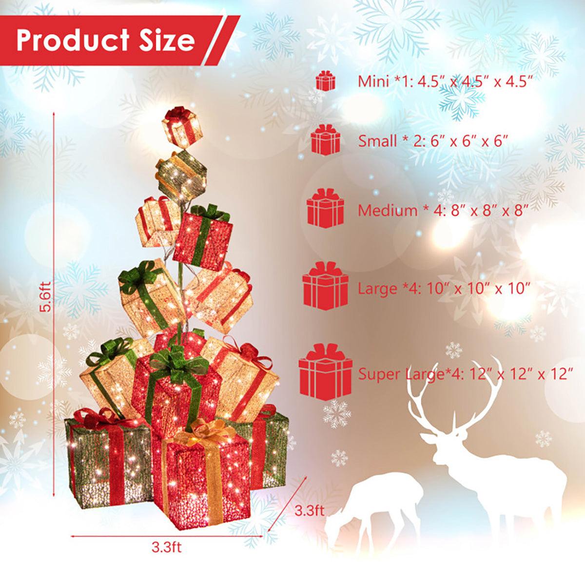 5.6' Pre-Lit Stacked Christmas Gift Box Tower - image 5