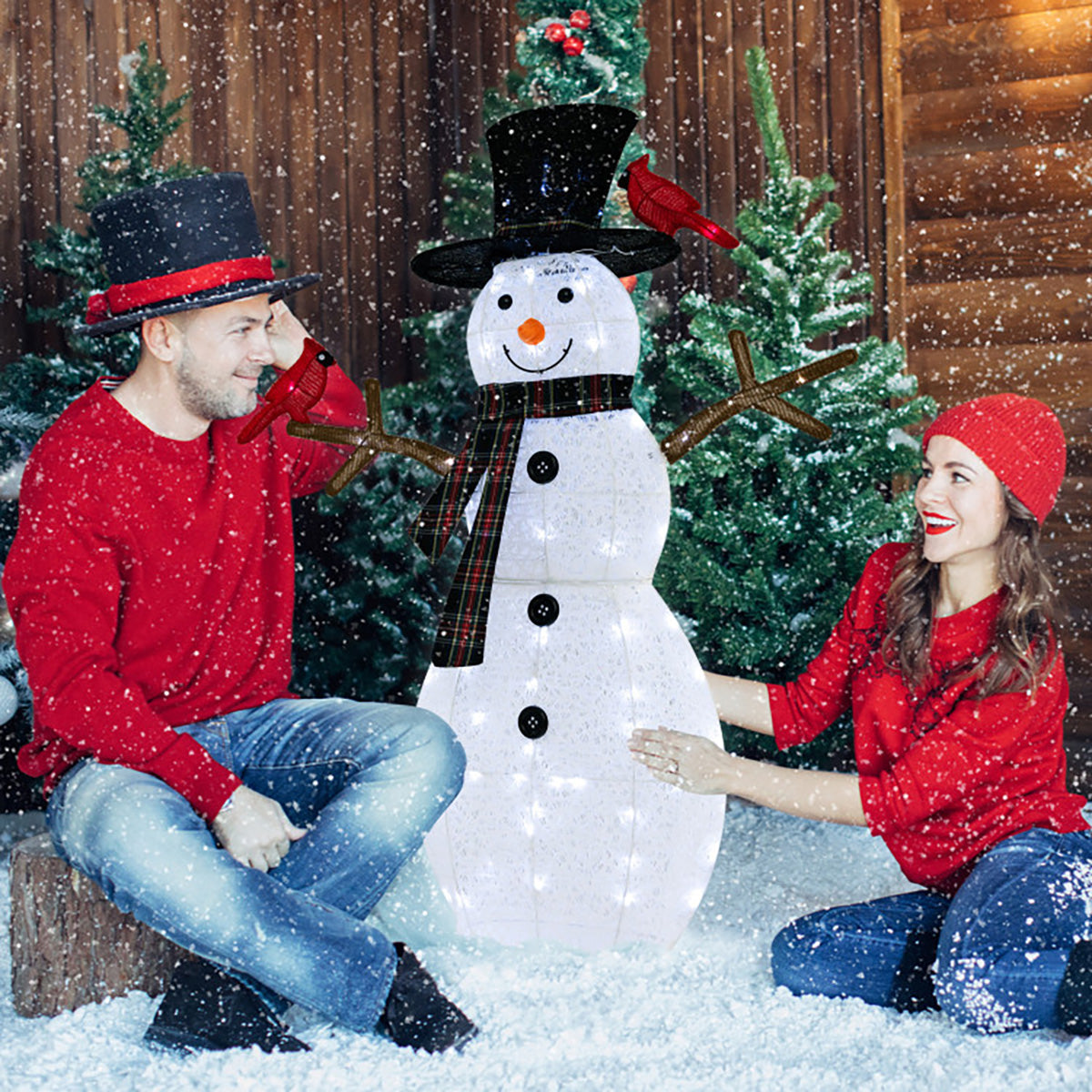 4.2' Pre-Lit Snowman and Cardinal Decoration - image 7
