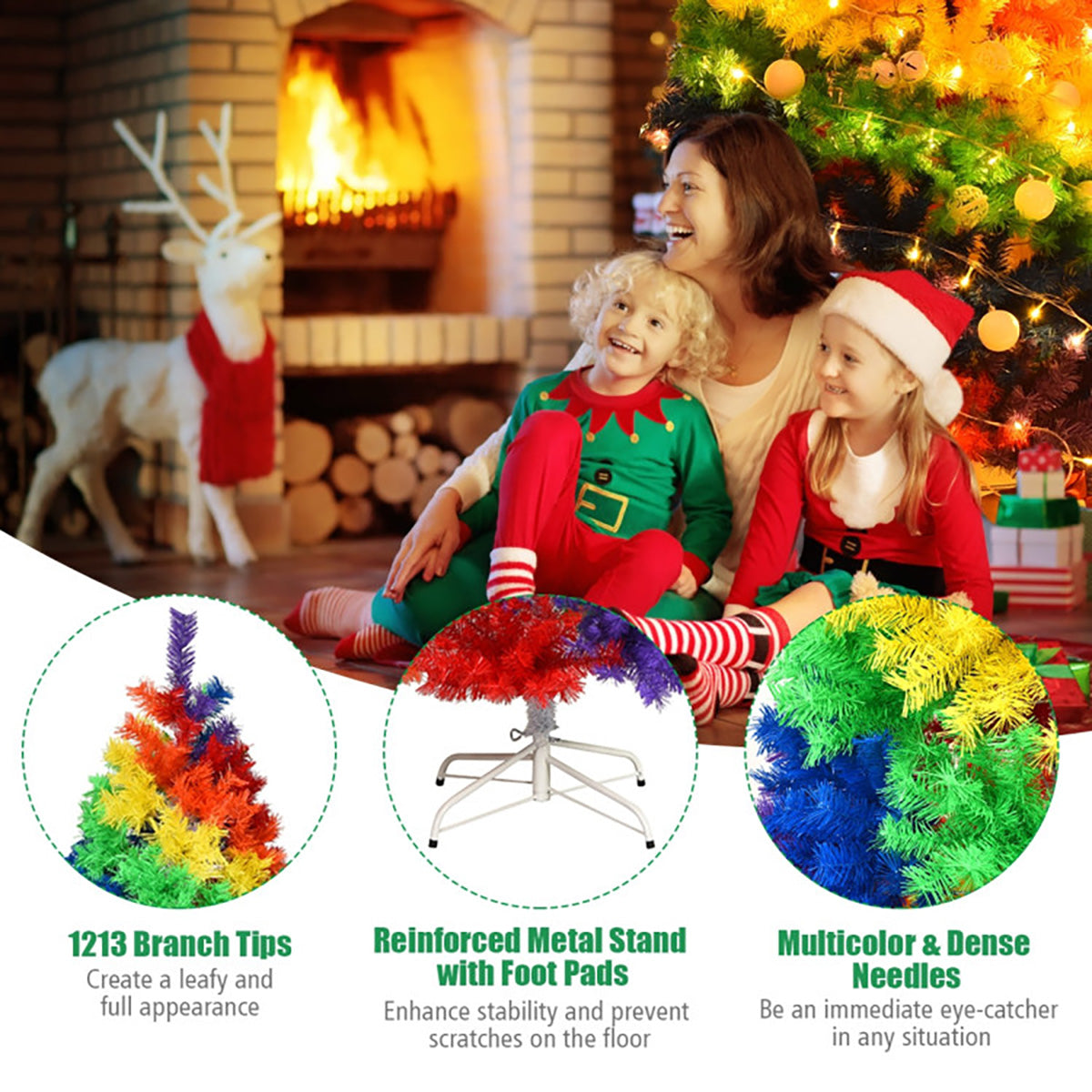 7' Artificial Rainbow Hinged Christmas Tree - image 7