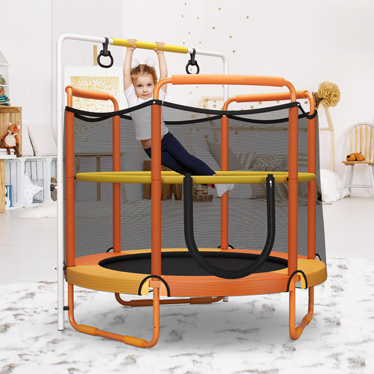 5' Kids 3-in-1 Game Trampoline with Enclosure Net Spring Pad - image 18