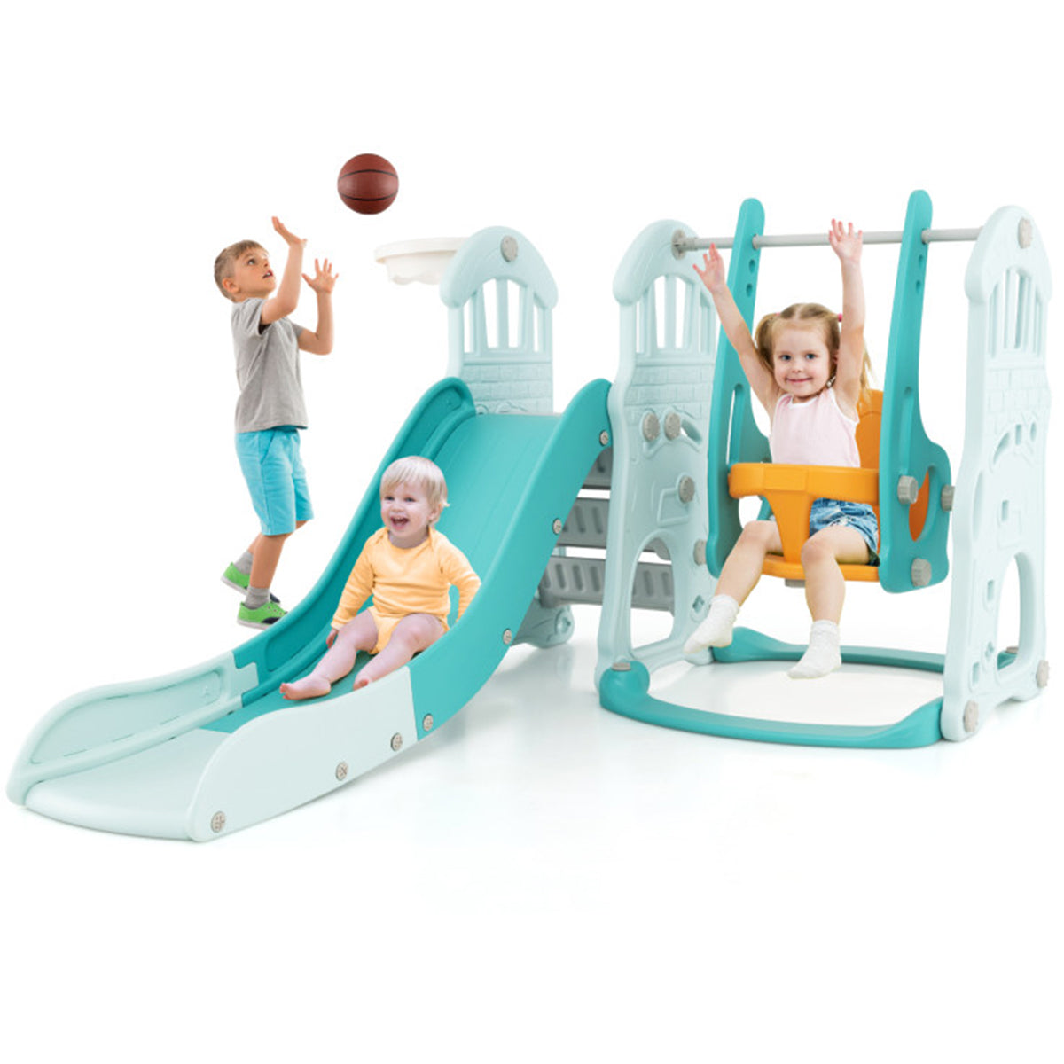 3-in-1 Toddler Slide and Swing Set with Basketball Hoop - image 11
