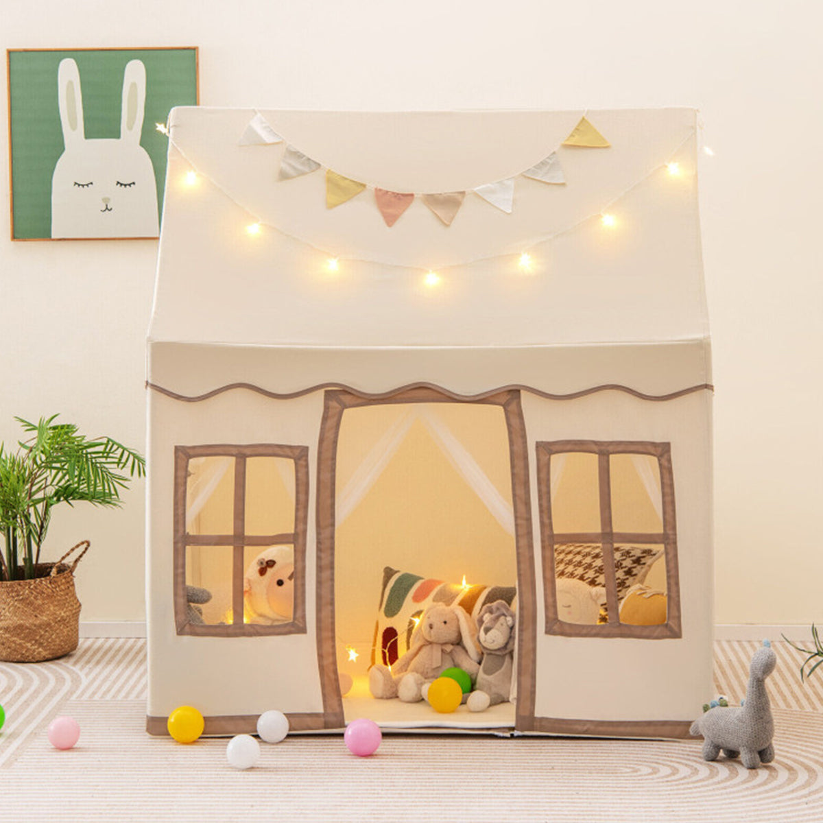 Large Kids Play Tent with Star String Lights