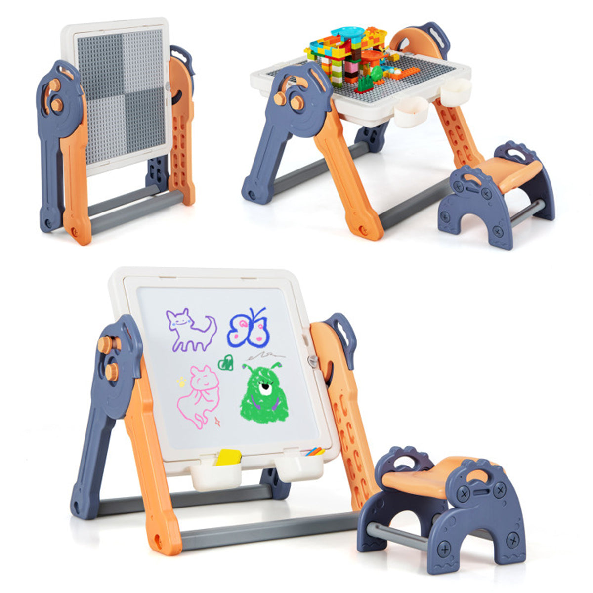 6-in-1 Folding Kids Art Easel with Building Block Tabletop - image 11