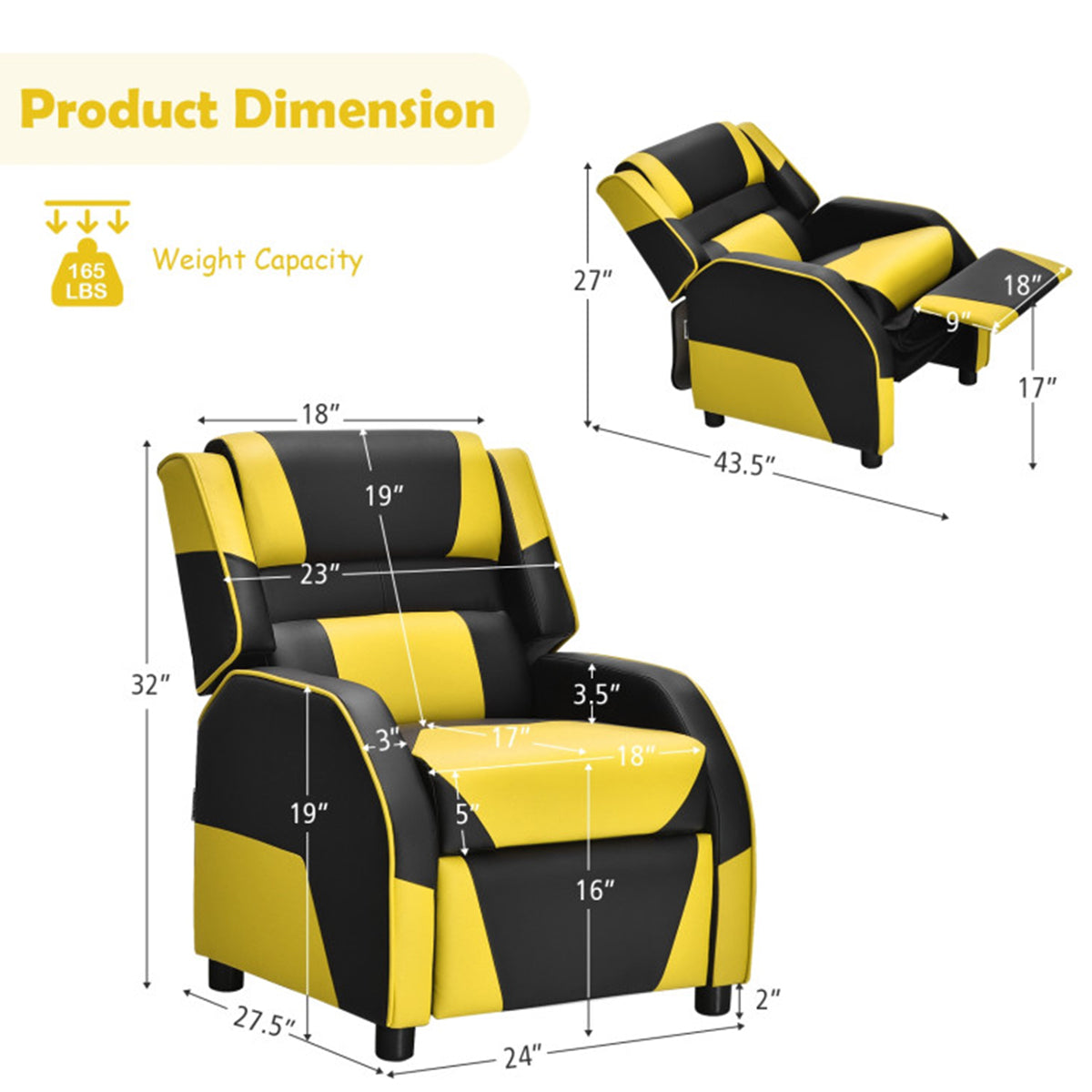 Kids Gaming Sofa Recliner with Headrest and Footrest - image 61