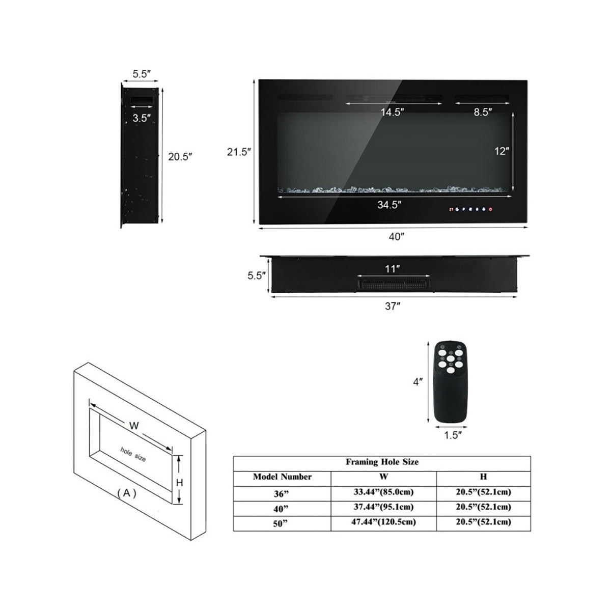 40'' Recessed Electric Fireplace - image 8