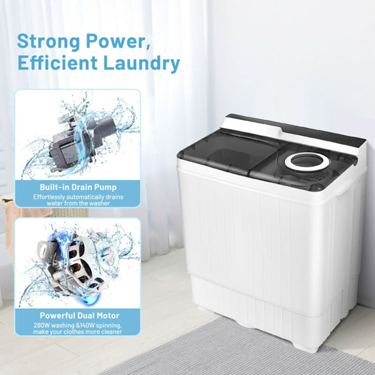 Portable Semi-Automatic Washing Machine with Built-in Drain Pump - image 5