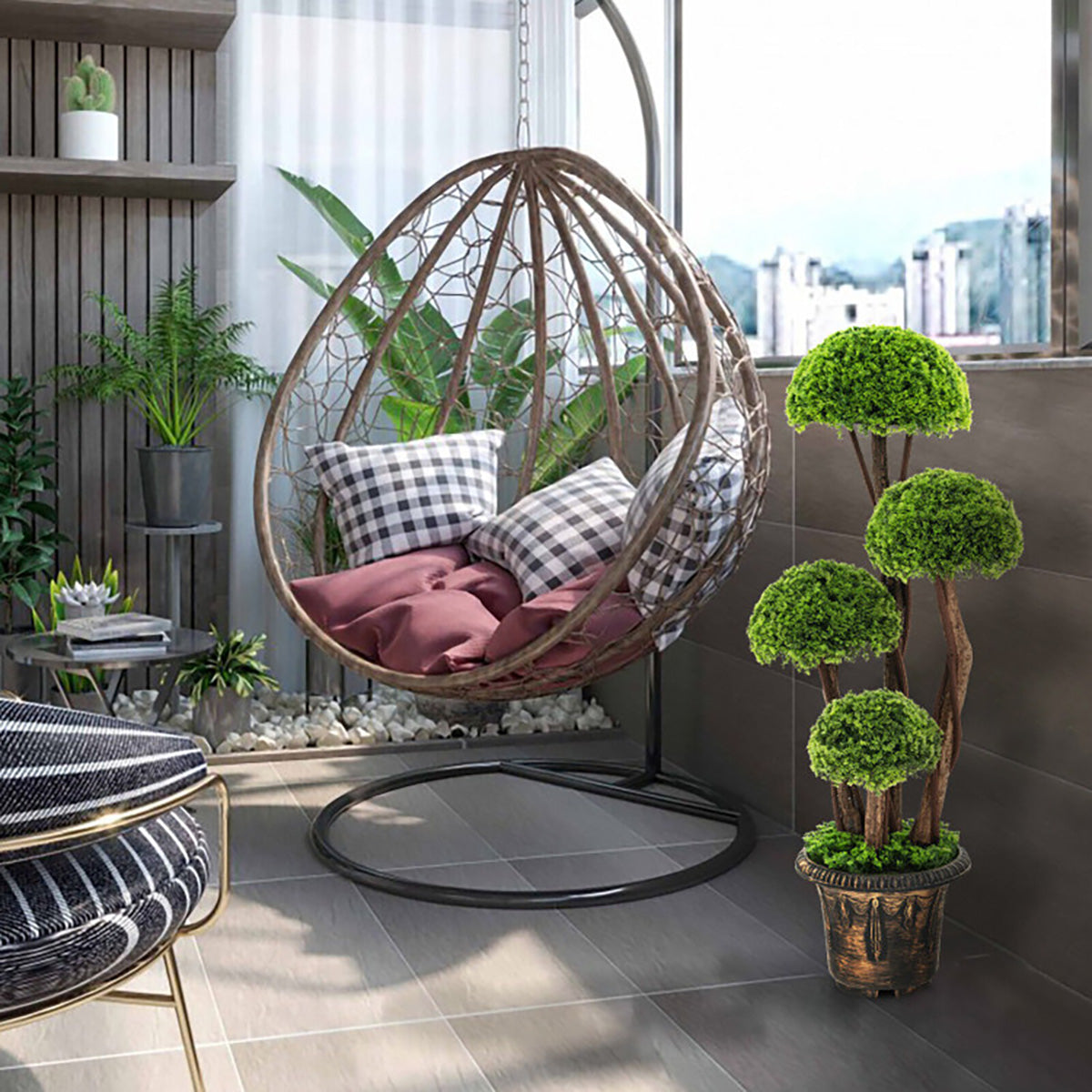 3' Artificial Cedar Topiary Tree with Rattan Trunk