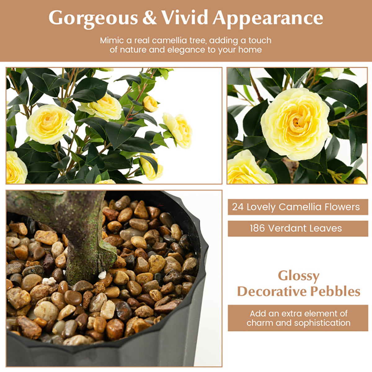 38'' Artificial Camellia Flower Trees with Cement Pot (Set of 2) - image 3