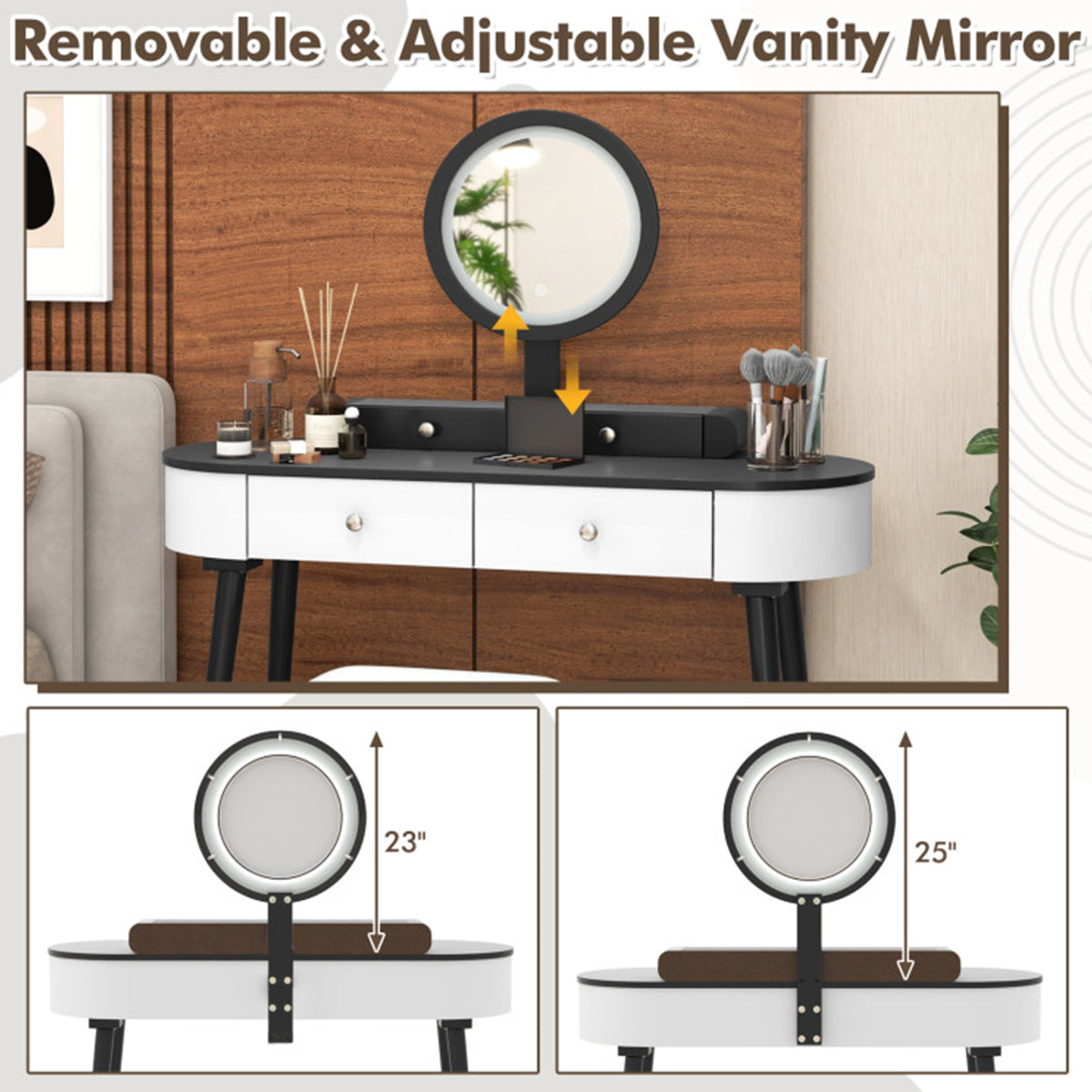 Makeup Vanity Table Set with Stool and LED Mirror - image 6