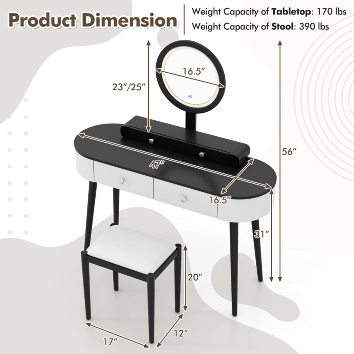 Makeup Vanity Table Set with Stool and LED Mirror - image 7