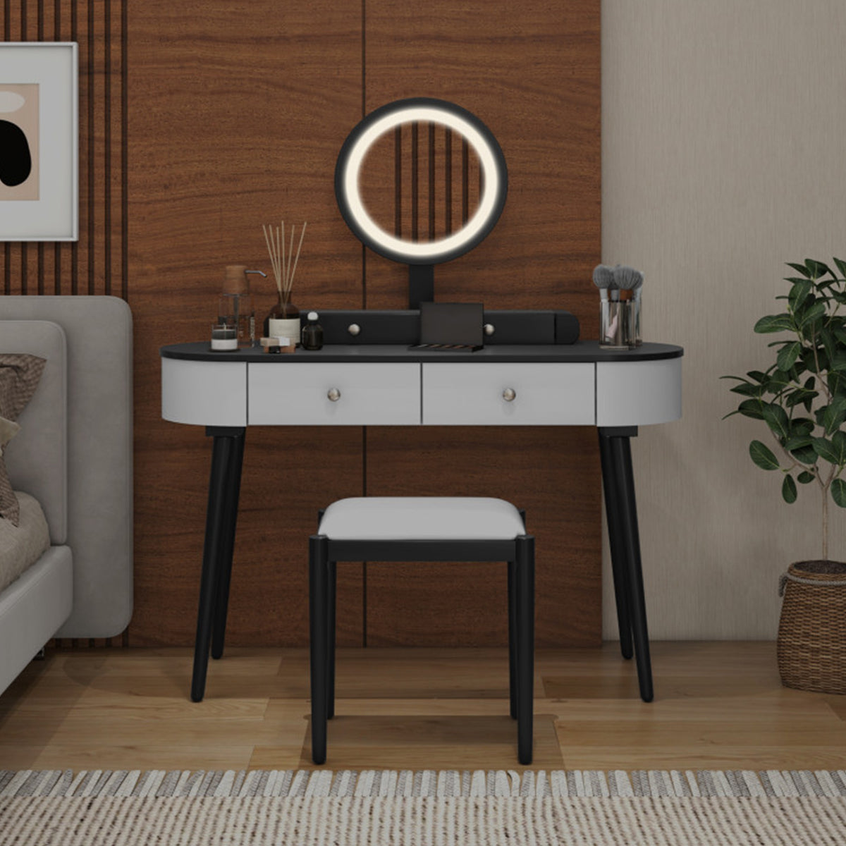 Makeup Vanity Table Set with Stool and LED Mirror - image 8