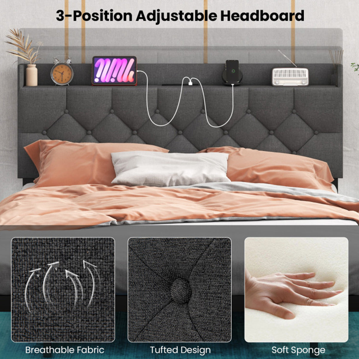 Floating LED Bed Frame with Charging Station - image 6