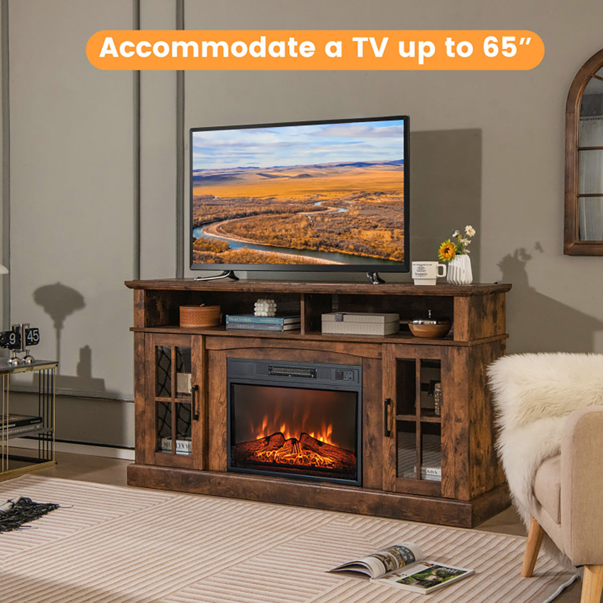 58'' Fireplace TV Stand with Side Cabinets - image 17