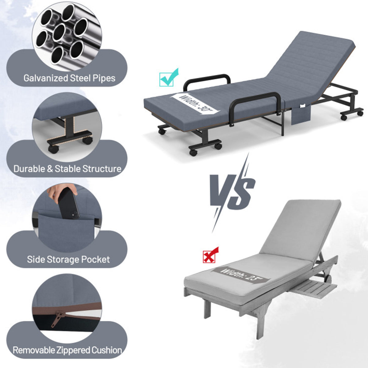 Portable Adjustable Guest Single Bed Twin Mattress - image 7