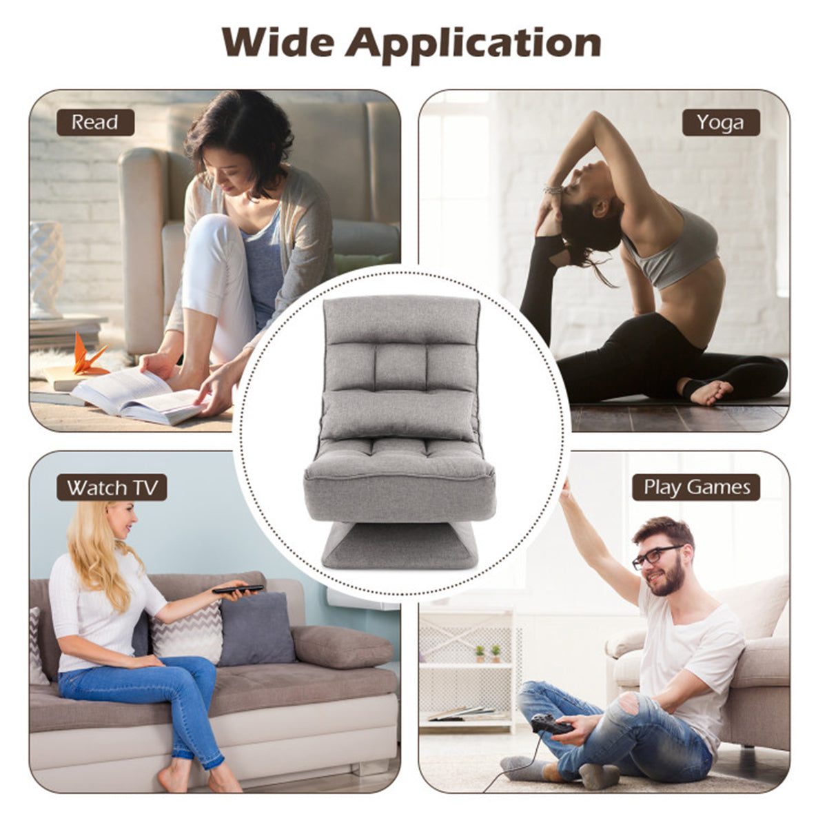 Adjustable 360° Swivel Floor Chair with Massage Pillow - image 15