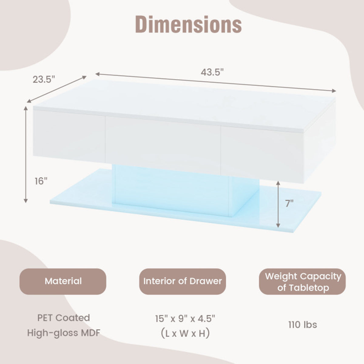 LED Coffee Table with Storage Drawers - image 8