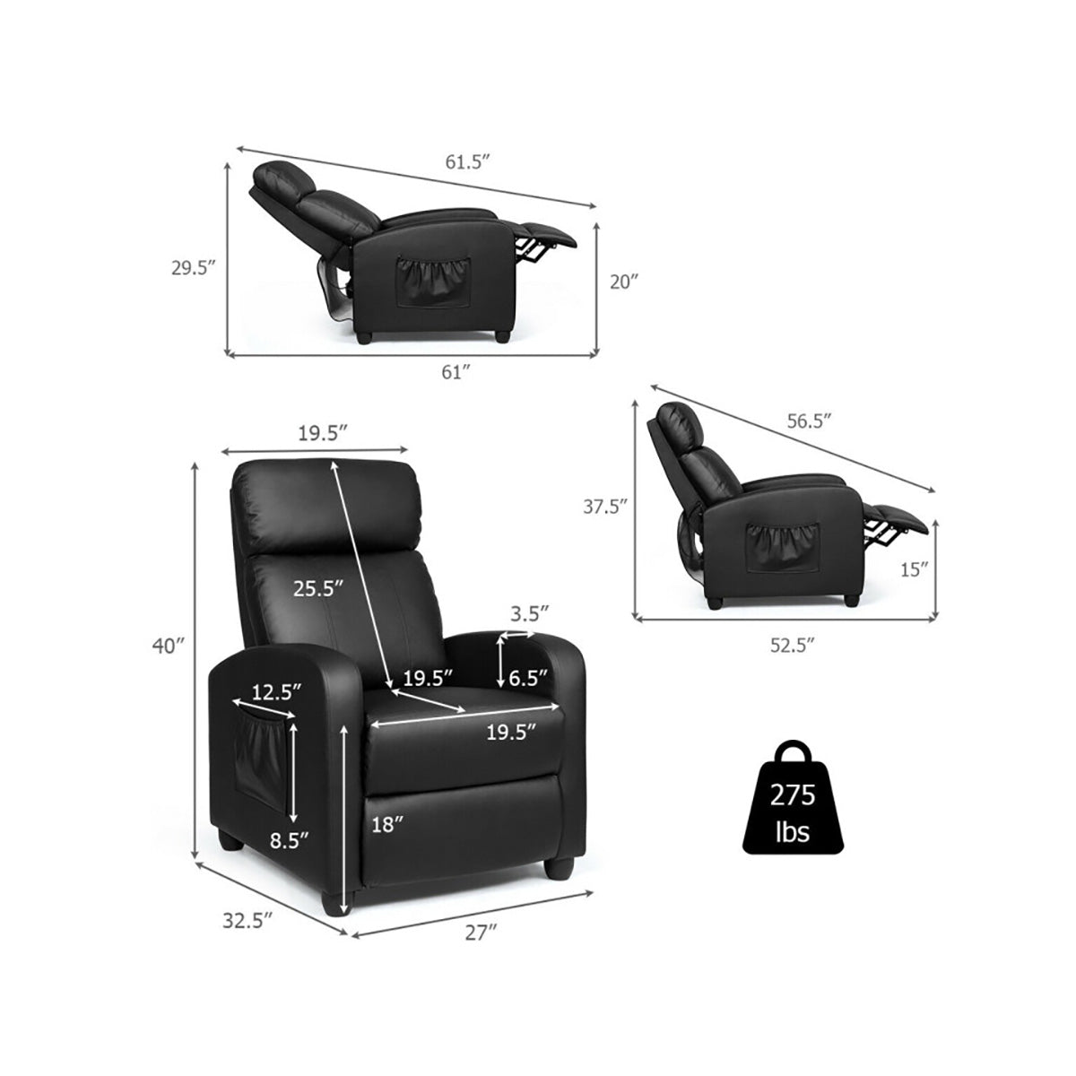 Wingback Massaging Recliner Chair - image 29