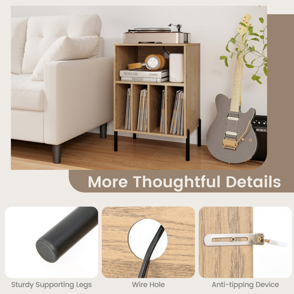 Record Player Storage Stand with Charging Station - image 7