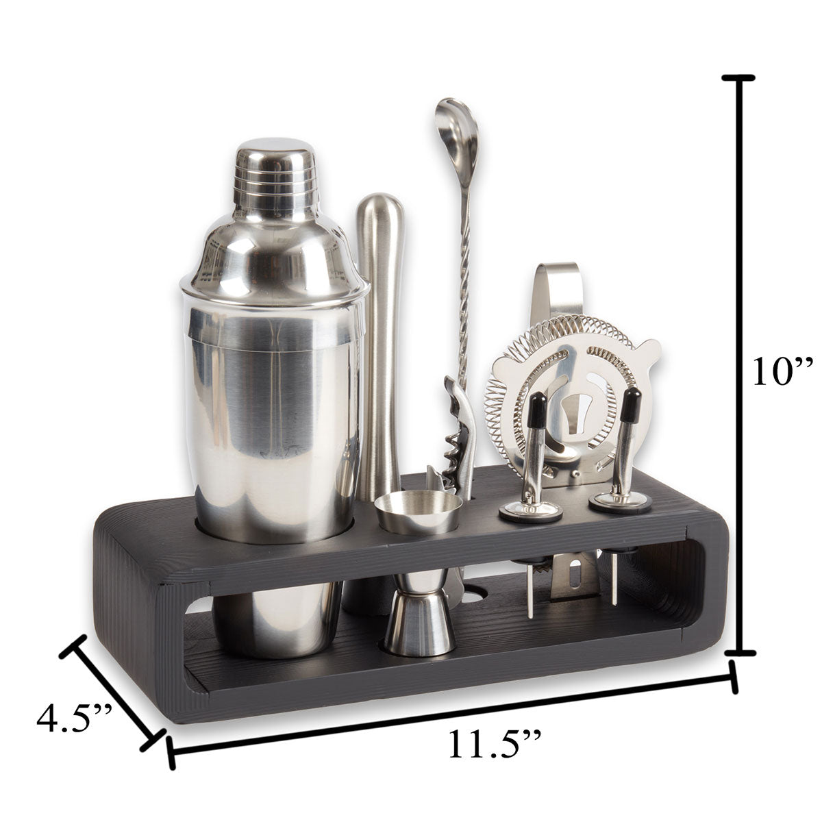 9 Piece Bar Set with Cocktail Shaker Set and Black Wood Base - image 6
