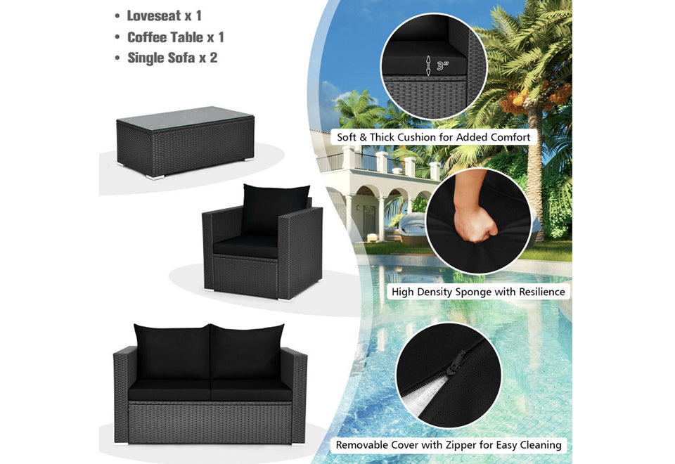 4-Piece Rattan Conversation Patio Set with Padded Cushion - image 18