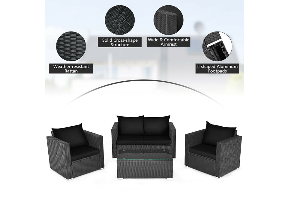4-Piece Rattan Conversation Patio Set with Padded Cushion - image 7