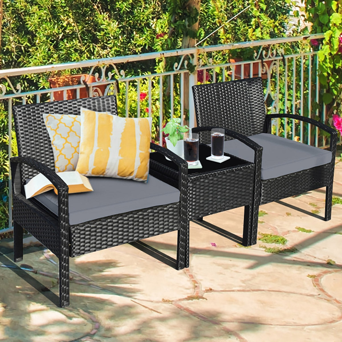 3-Piece Outdoor Rattan Patio Conversation Set