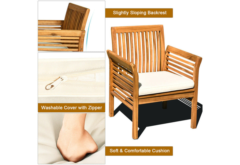4-Piece Outdoor Acacia Wood Sofa Furniture Set - image 6