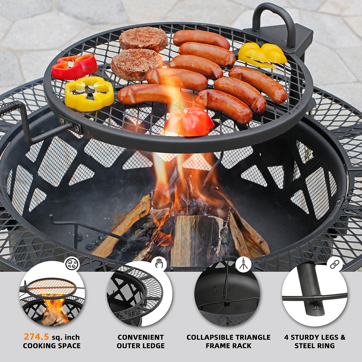 32'' Wood-Burning Fire Pit with Cooking Grill - image 5