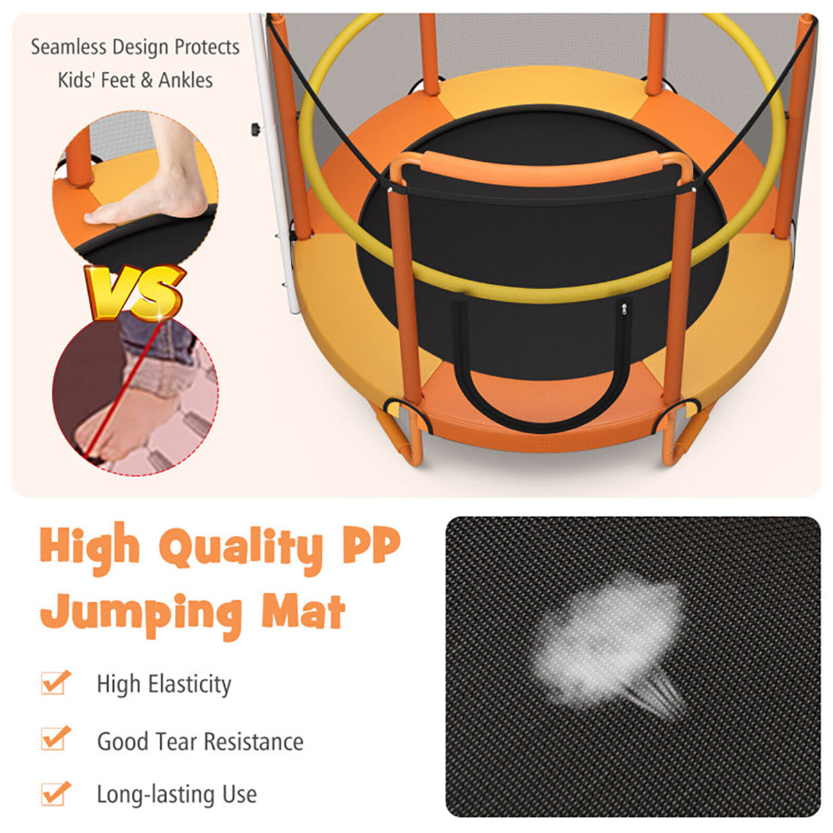 5' Kids 3-in-1 Game Trampoline with Enclosure Net Spring Pad - image 12
