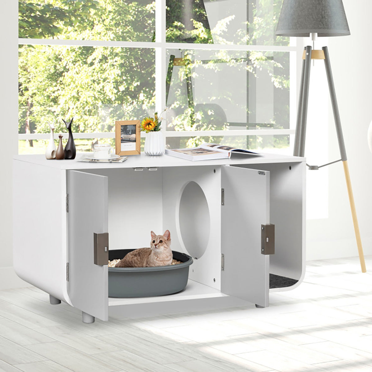 Cat Litter Box Enclosure with Removable Mat - image 9