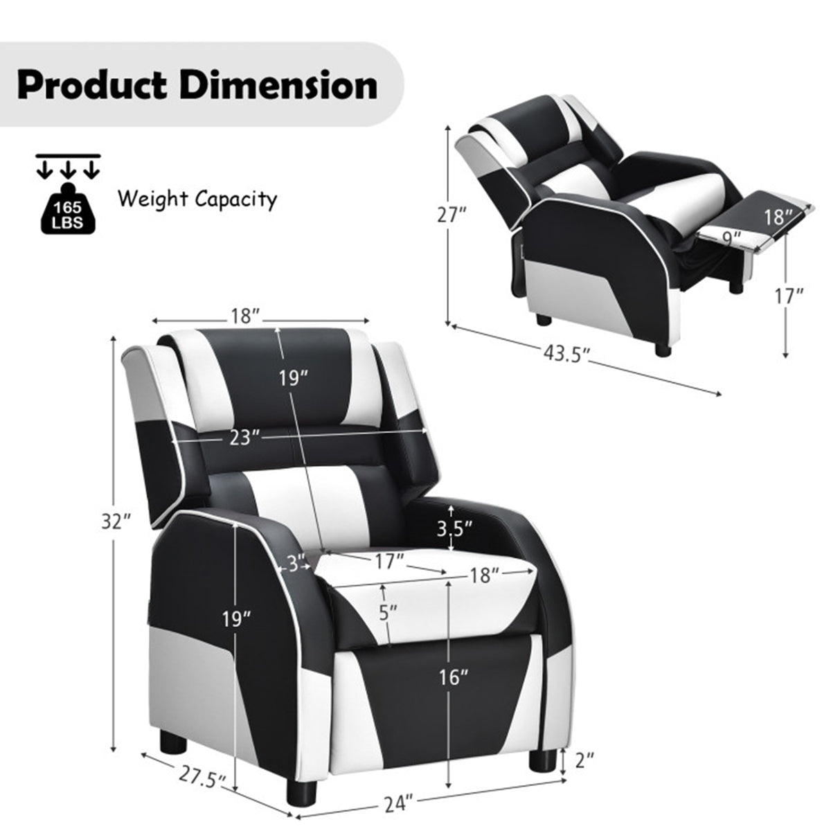 Kids Gaming Sofa Recliner with Headrest and Footrest - image 47