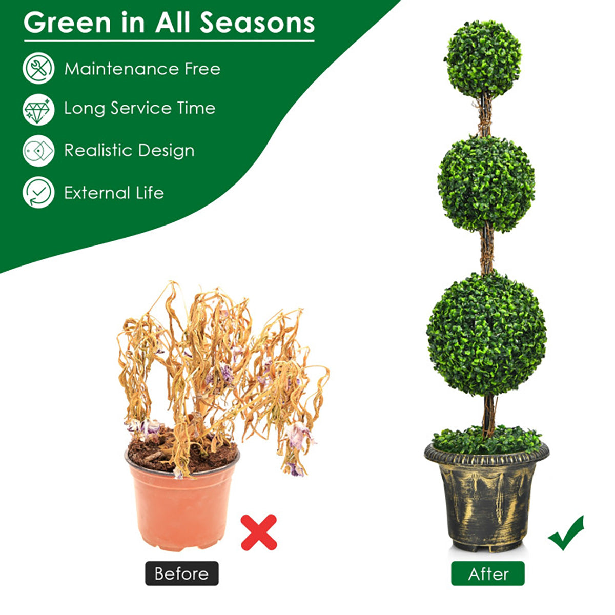 4' Artificial Topiary Triple Ball Tree - image 4