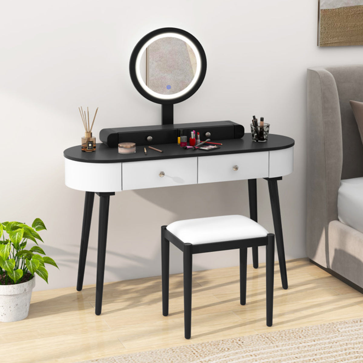 Makeup Vanity Table Set with Stool and LED Mirror - image 9