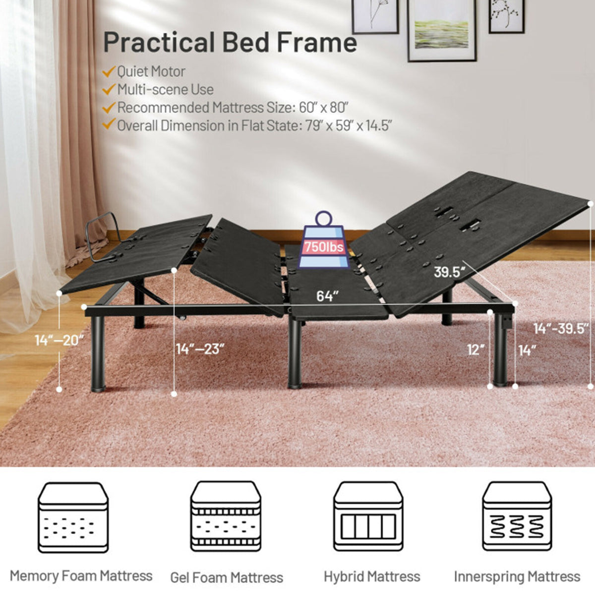Adjustable Bed Base Frame with Head and Foot Incline - image 4