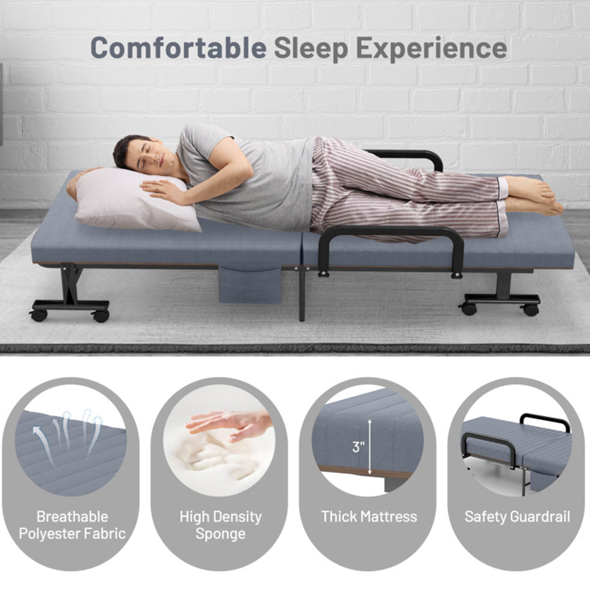 Portable Adjustable Guest Single Bed Twin Mattress - image 5