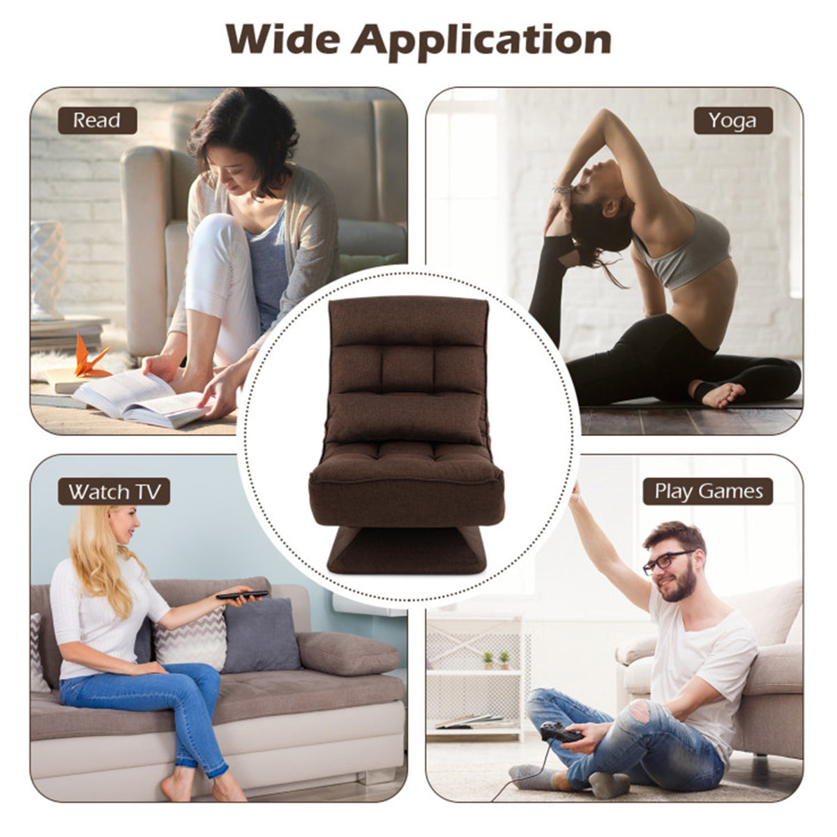 Adjustable 360° Swivel Floor Chair with Massage Pillow - image 4