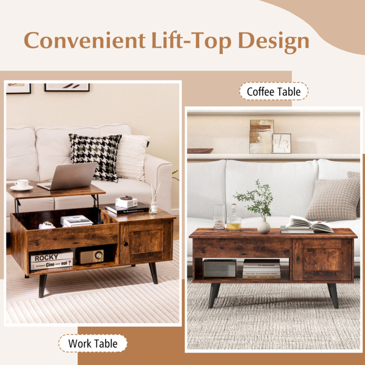 Lift Top Coffee Table with Hidden Storage Compartment - image 14