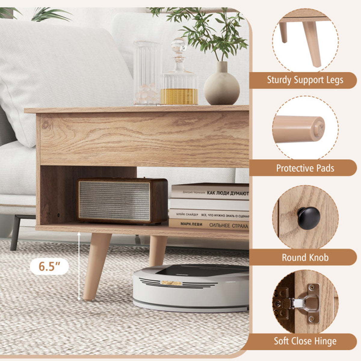 Lift Top Coffee Table with Hidden Storage Compartment - image 5