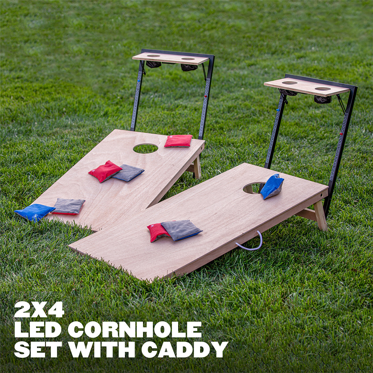 LED Wood Cornhole Set with Integrated Caddy - image 6