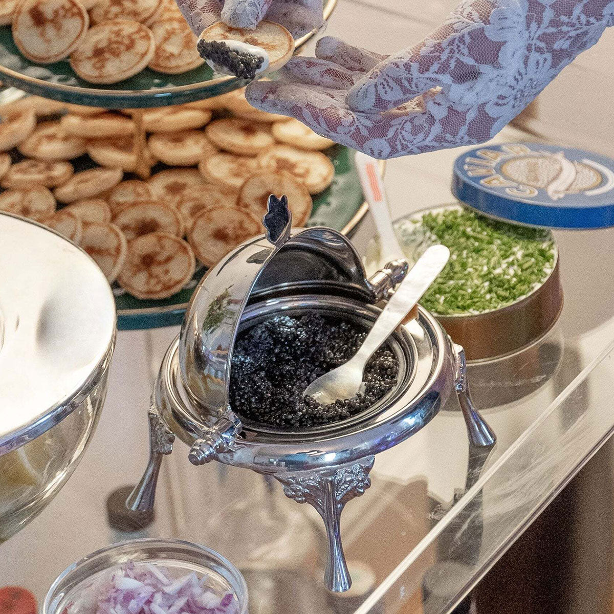 Silver Roll Top Caviar Server