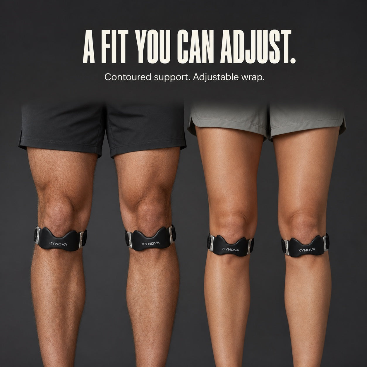 Front view of men and women wearing Kynova below their kneecaps